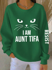 Women's I Am Aunt Tifa Aunties Resist Fascists Ribbed Round-Neck Sweatshirt