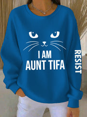 Women's I Am Aunt Tifa Aunties Resist Fascists Ribbed Round-Neck Sweatshirt