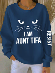 Women's I Am Aunt Tifa Aunties Resist Fascists Ribbed Round-Neck Sweatshirt