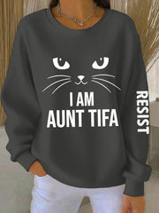 Women's I Am Aunt Tifa Aunties Resist Fascists Ribbed Round-Neck Sweatshirt