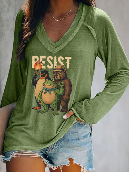Women's Resist Frog Print Casual T-shirt