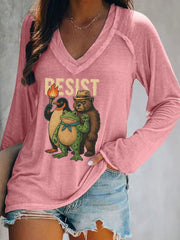 Women's Resist Frog Print Casual T-shirt