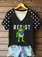 Women's Portland Frog Resist V-neck Off-shoulder Short-sleeved T-shirt