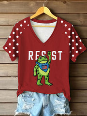Women's Portland Frog Resist V-neck Off-shoulder Short-sleeved T-shirt