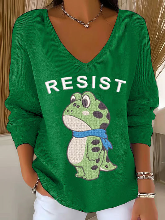 Women's Portland Frog Resist  V-Neck Ribbed Top