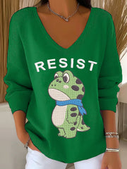 Women's Portland Frog Resist  V-Neck Ribbed Top