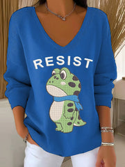 Women's Portland Frog Resist  V-Neck Ribbed Top
