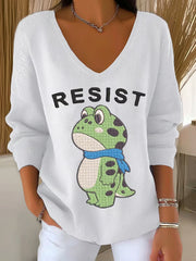 Women's Portland Frog Resist  V-Neck Ribbed Top