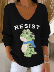 Women's Portland Frog Resist  V-Neck Ribbed Top