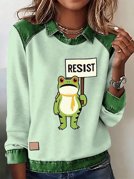 Women's Resist Frog Print Casual Top
