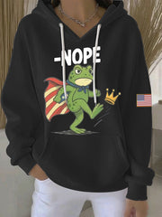 Women's No Kings Resist Frog Print Casual Hoodie