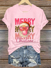 Women's Merry Christmas Santa Claus Print Casual Tee
