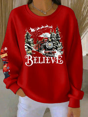 Women's Retro 90s Christmas Movie Ribbed Round-Neck Sweatshirt