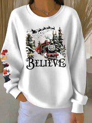 Women's Retro 90s Christmas Movie Ribbed Round-Neck Sweatshirt