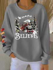Women's Retro 90s Christmas Movie Ribbed Round-Neck Sweatshirt