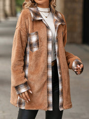 Women's Warm Plush Plaid Patchwork Mid-Length Coat