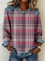 Women's Vintage Plaid Pattern Patchwork Art Sweatshirt