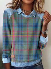 Women's Vintage Plaid Pattern Patchwork Art Sweatshirt