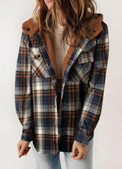 Women's Warm Plush Plaid Hooded Jacket