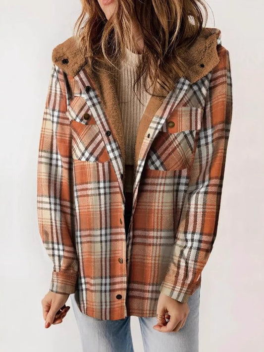 Women's Warm Plush Plaid Hooded Jacket