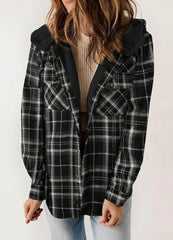 Women's Warm Plush Plaid Hooded Jacket