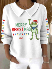 Women's Merry Resistmas Portland Frog Printed Sweater Top