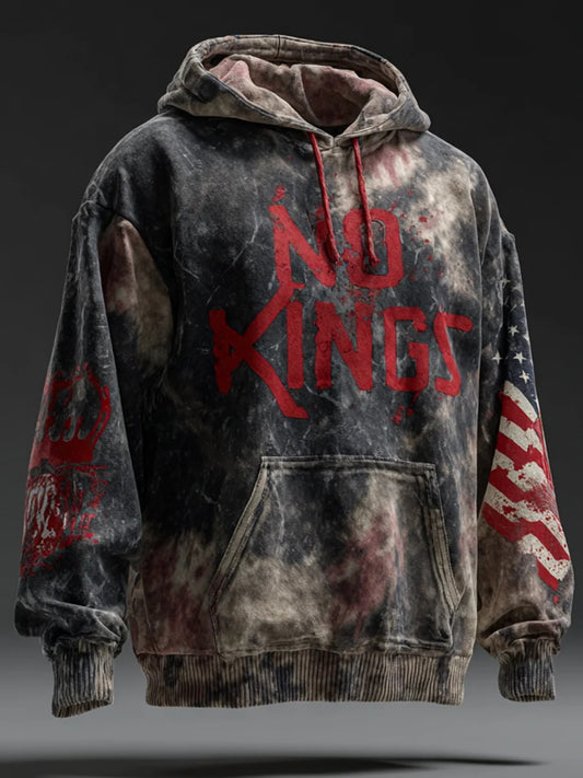 Men's No Kings Printed Casual Hoodie