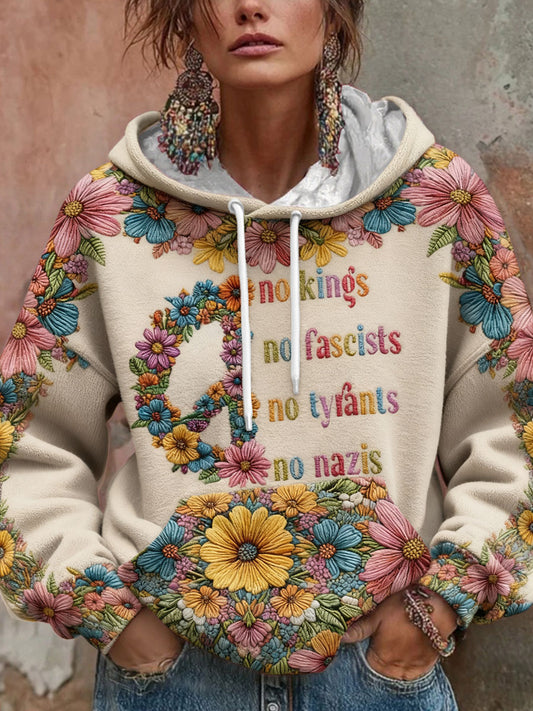 Women's 8647 FDT Funny No Kings Floral Printed Hoodie