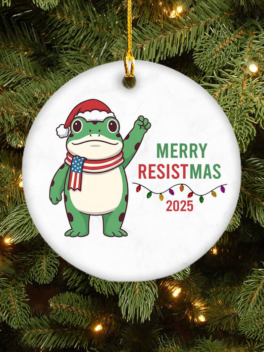 Merry Resistmas Portland Frog Printed  Acrylic Decorative Ornament