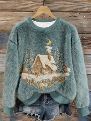 Women's Christmas Snow Scene Plush Casual Top