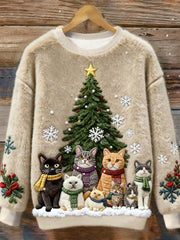 Women's Christmas Cat  Art Flannel Sweatshirt