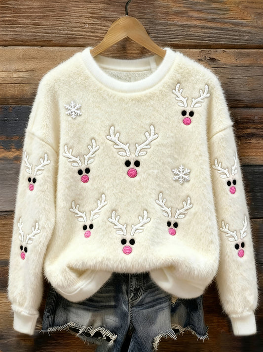 Women's Christmas Reindeer Casual Plush Sweatshirt