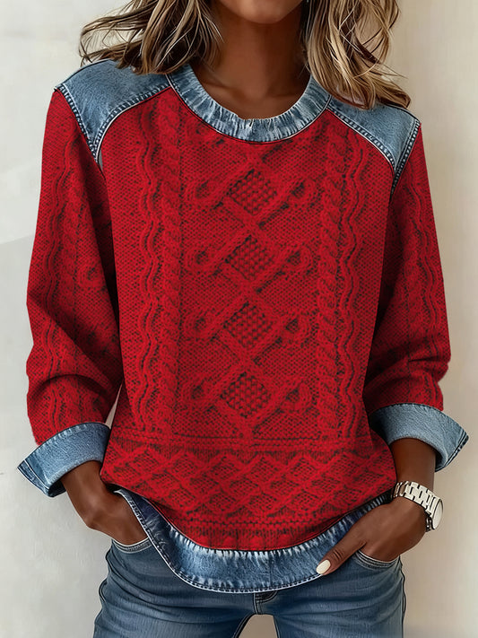 Women's Textured Denim Collar Sweatshirt