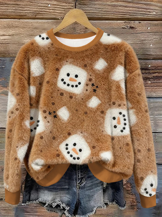 Women's Christmas Snowman Plush Casual Top