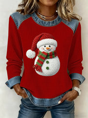 Women's Christmas Print Waffle Sweatshirt