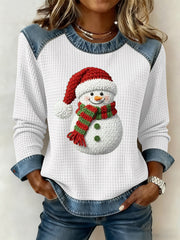 Women's Christmas Print Waffle Sweatshirt