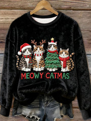 Women's Christmas Cat  Art Flannel Sweatshirt
