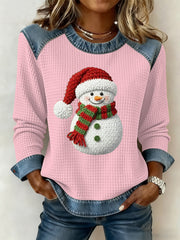 Women's Christmas Print Waffle Sweatshirt