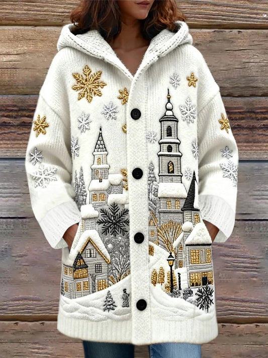 Women's Christmas Snow Scene Casual Hooded Jacket