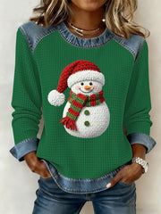Women's Christmas Print Waffle Sweatshirt