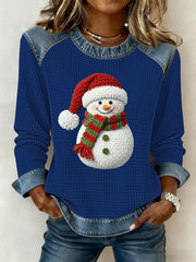 Women's Christmas Print Waffle Sweatshirt