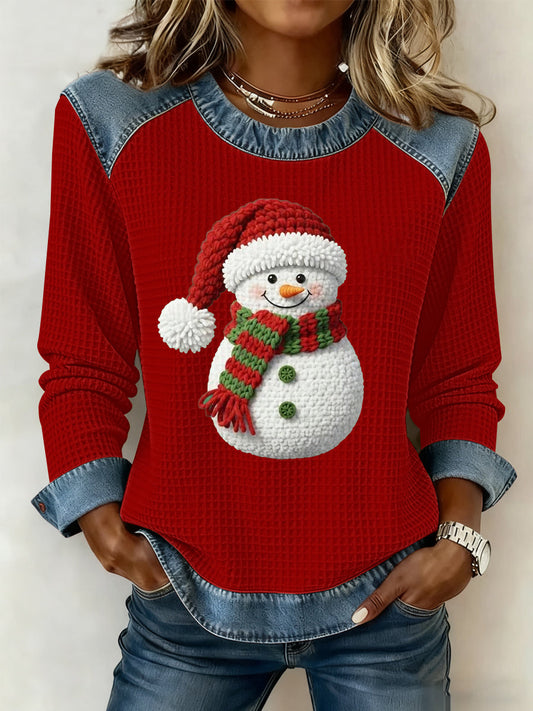 Women's Christmas Print Waffle Sweatshirt
