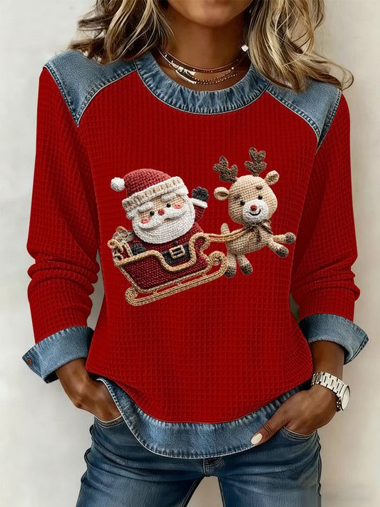 Women's Christmas Print Waffle Sweatshirt