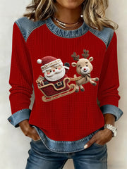 Women's Christmas Print Waffle Sweatshirt