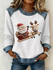 Women's Christmas Print Waffle Sweatshirt