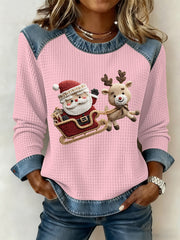 Women's Christmas Print Waffle Sweatshirt