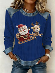 Women's Christmas Print Waffle Sweatshirt