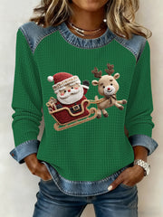 Women's Christmas Print Waffle Sweatshirt