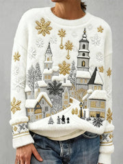 Women's Christmas Snow Scene Plush Casual Top