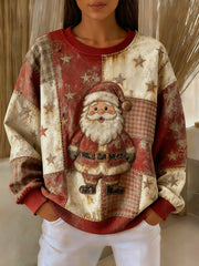 Women's Vintage Christmas Santa Claus Printed Sweatshirt